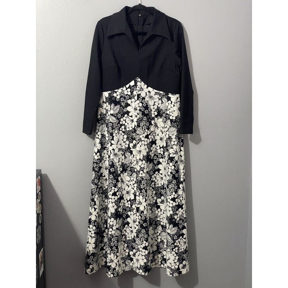 Vintage 60s 70s Empire Waist Floral Hippie Maxi Collar Boho Dress V-neck Talon